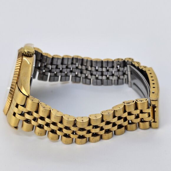 VTG Sergio Valente Watch 36MM Gold Dial Gold Bracelet Diamonds 7.5" NewBattery - Picture 10 of 15